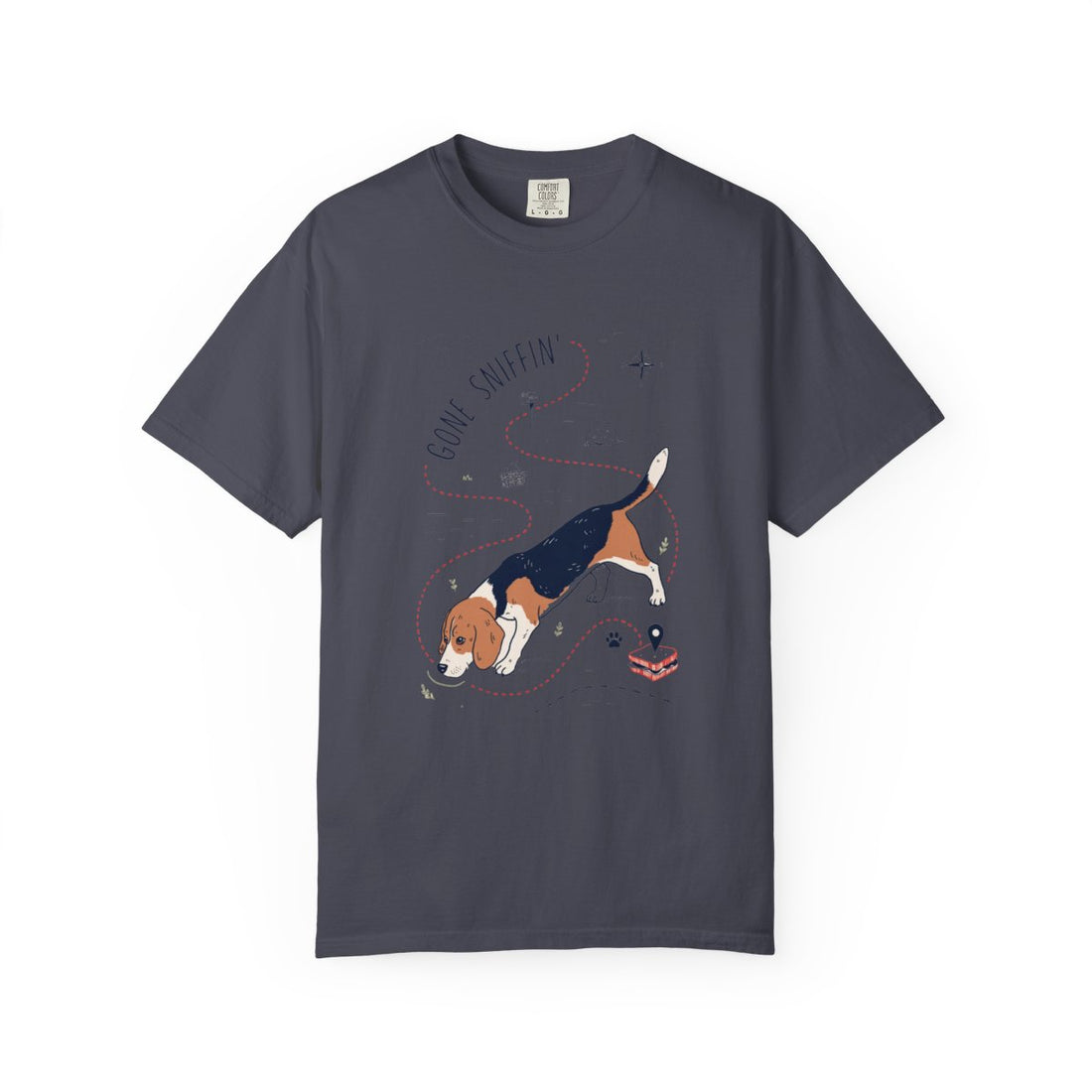 Navy — Front | Beagle 'Gone Sniffin'' Garment-Dyed Tee
