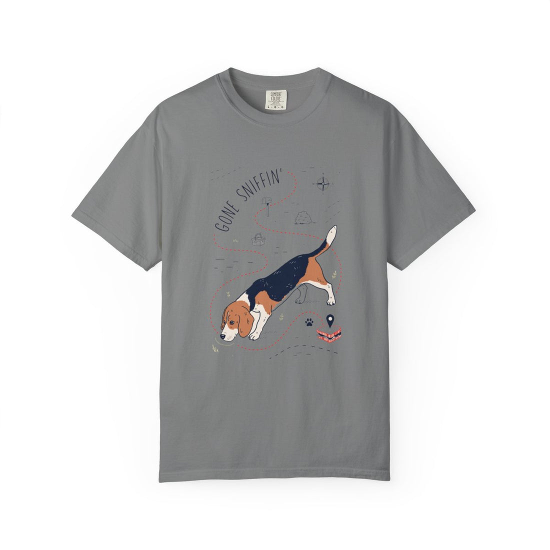 Grey — Front | Beagle 'Gone Sniffin'' Garment-Dyed Tee
