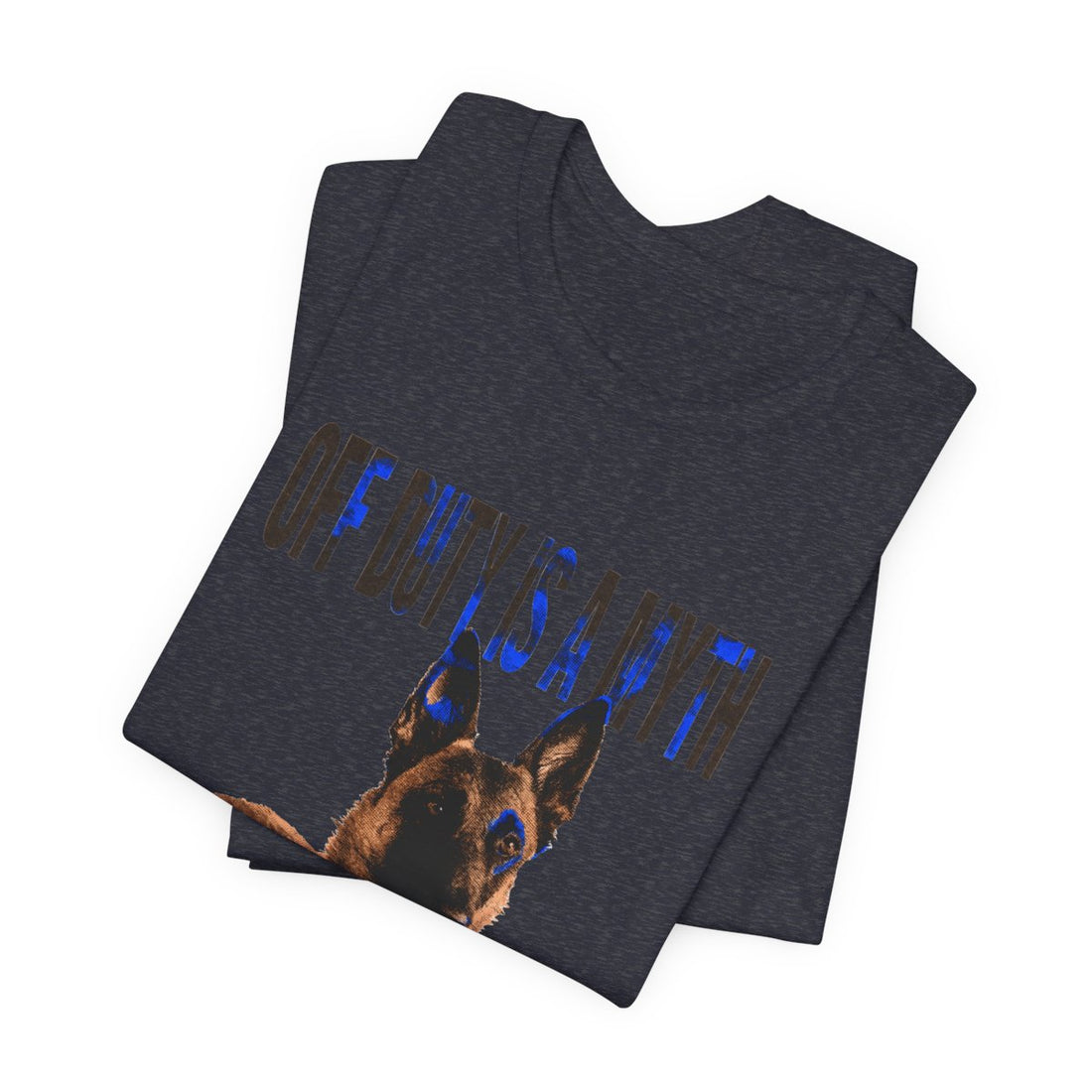 Heather Navy — Folded | Belgian Malinois 'Off Duty Is A Myth' Tee