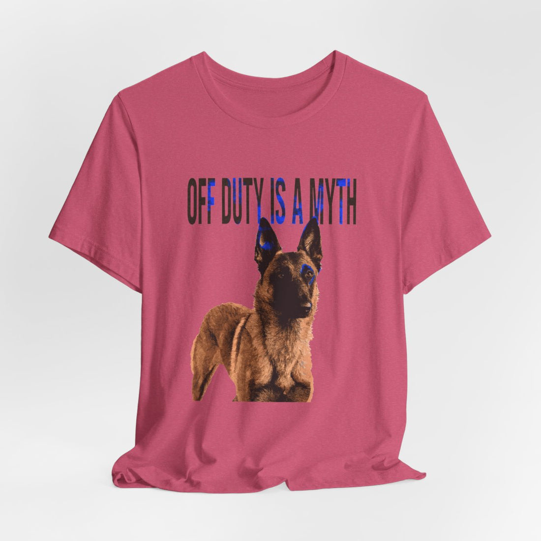 Heather Raspberry — Hanging | Belgian Malinois 'Off Duty Is A Myth' Tee