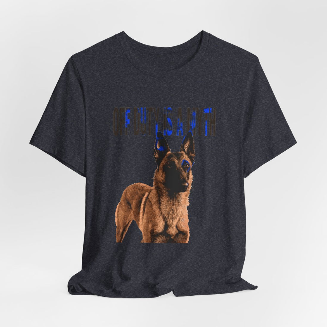Heather Navy — Hanging | Belgian Malinois 'Off Duty Is A Myth' Tee