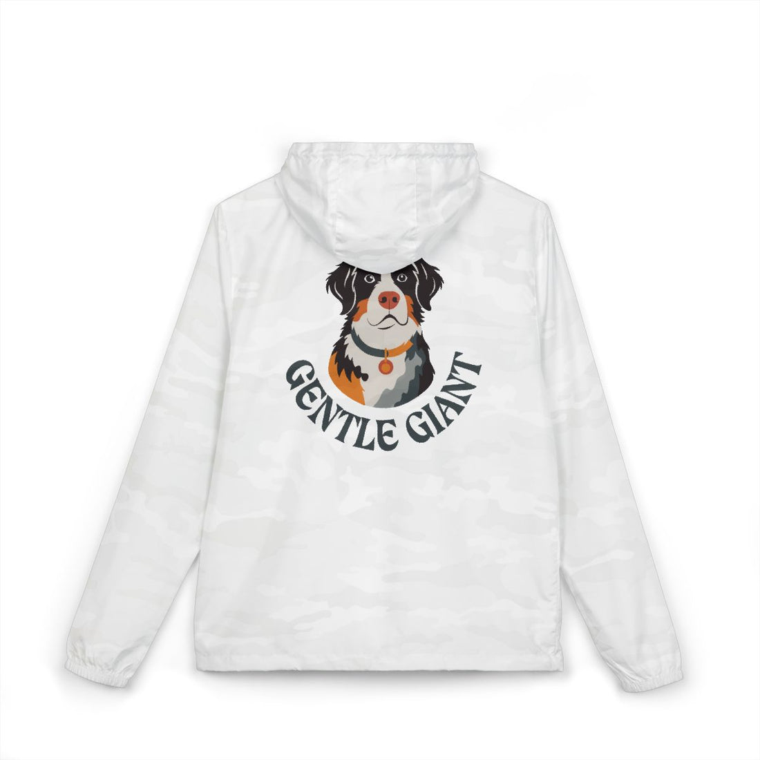 White Camo — Back | Bernese Mountain Dog "Gentle Giant" Windbreaker