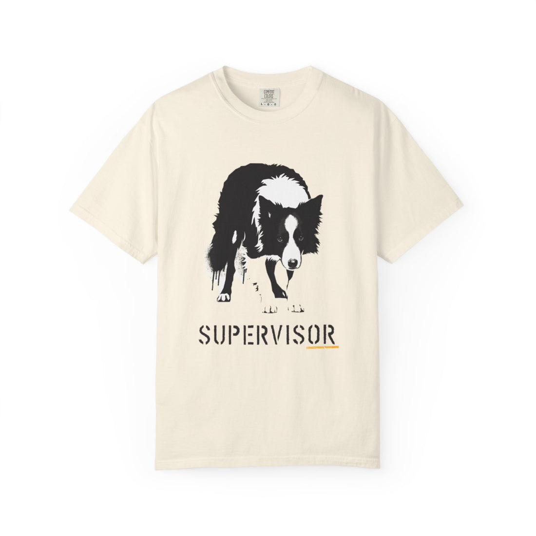 Ivory — Front | Border Collie 'Supervisor' Garment-Dyed Tee