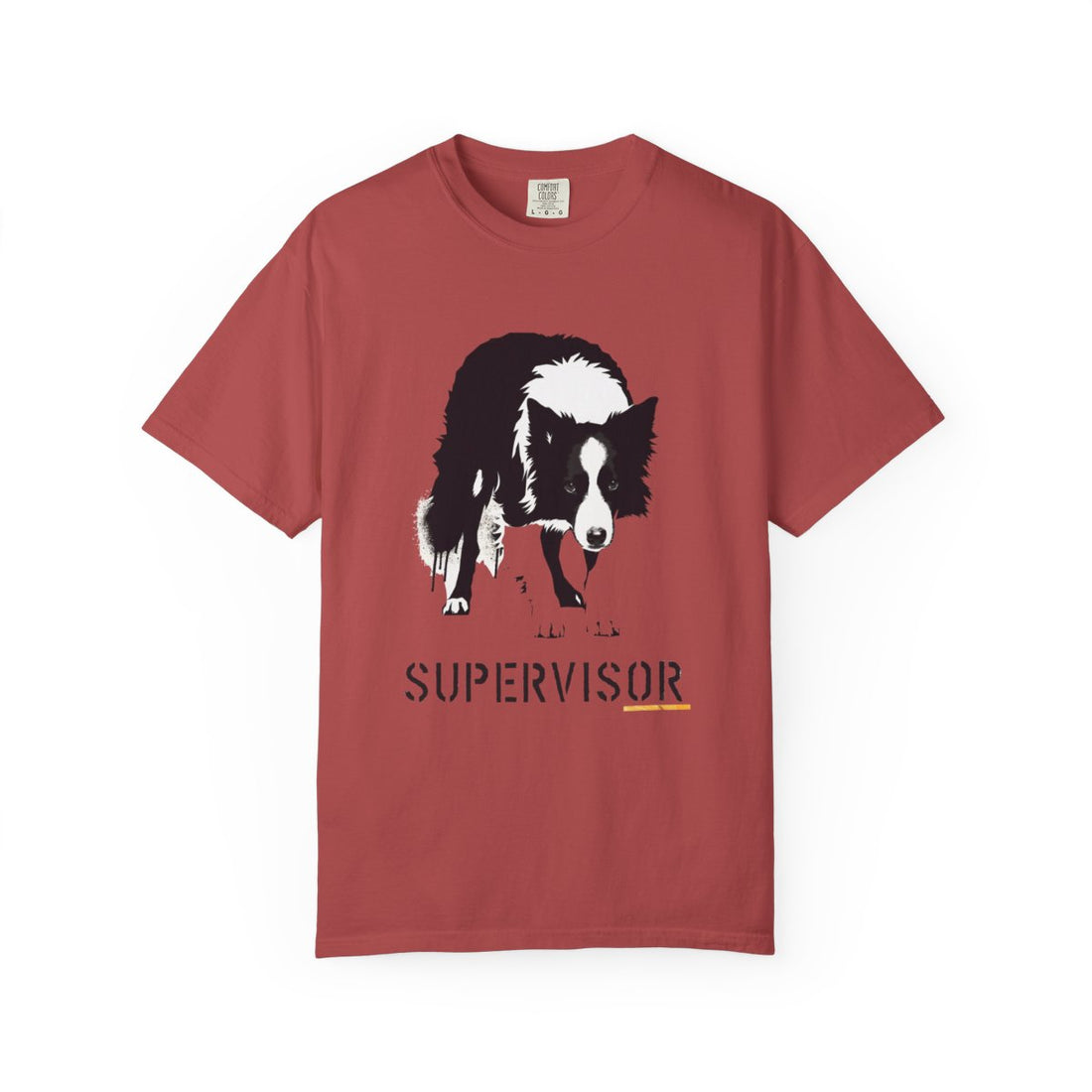 Crimson — Front | Border Collie 'Supervisor' Garment-Dyed Tee