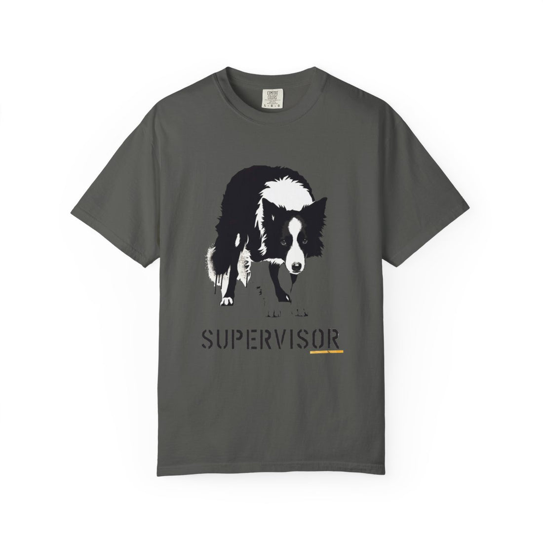 Pepper — Front | Border Collie 'Supervisor' Garment-Dyed Tee