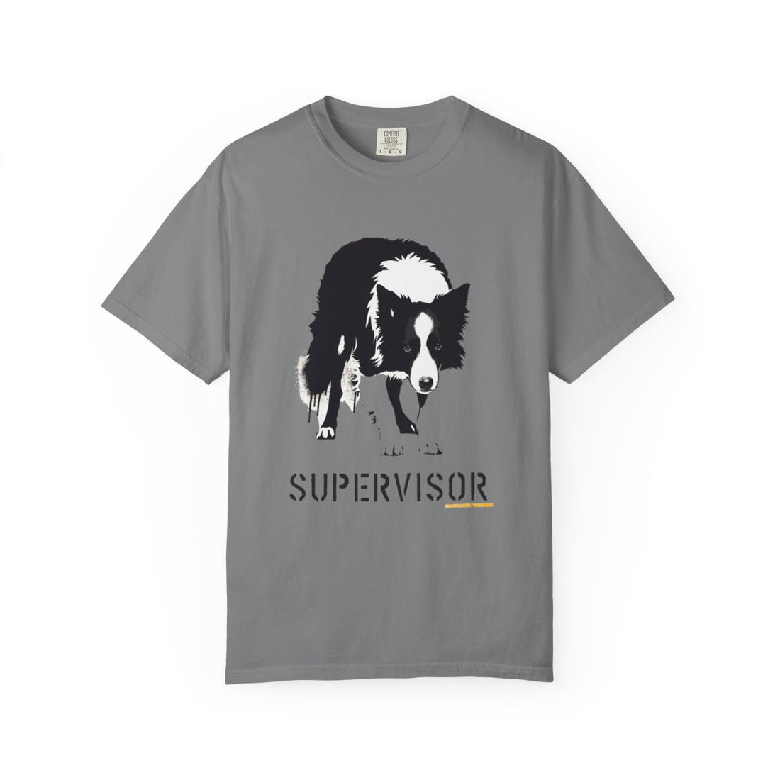 Grey — Front | Border Collie 'Supervisor' Garment-Dyed Tee