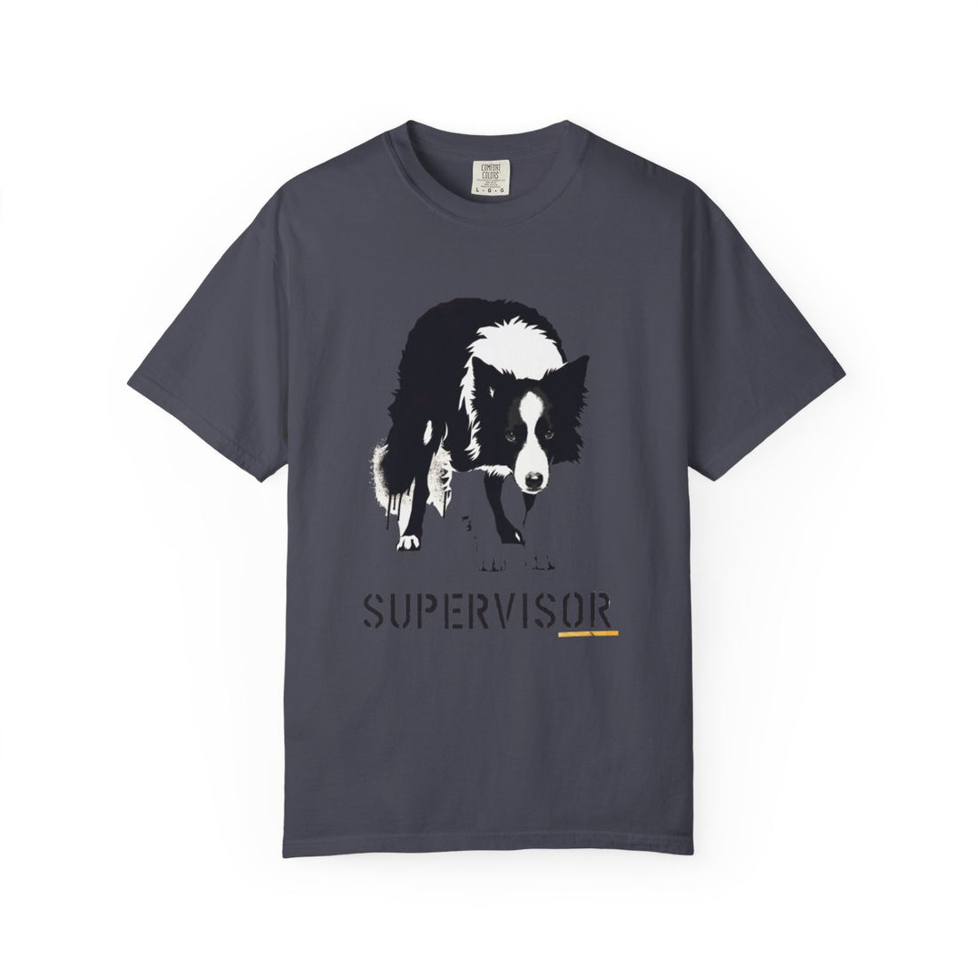 Navy — Front | Border Collie 'Supervisor' Garment-Dyed Tee