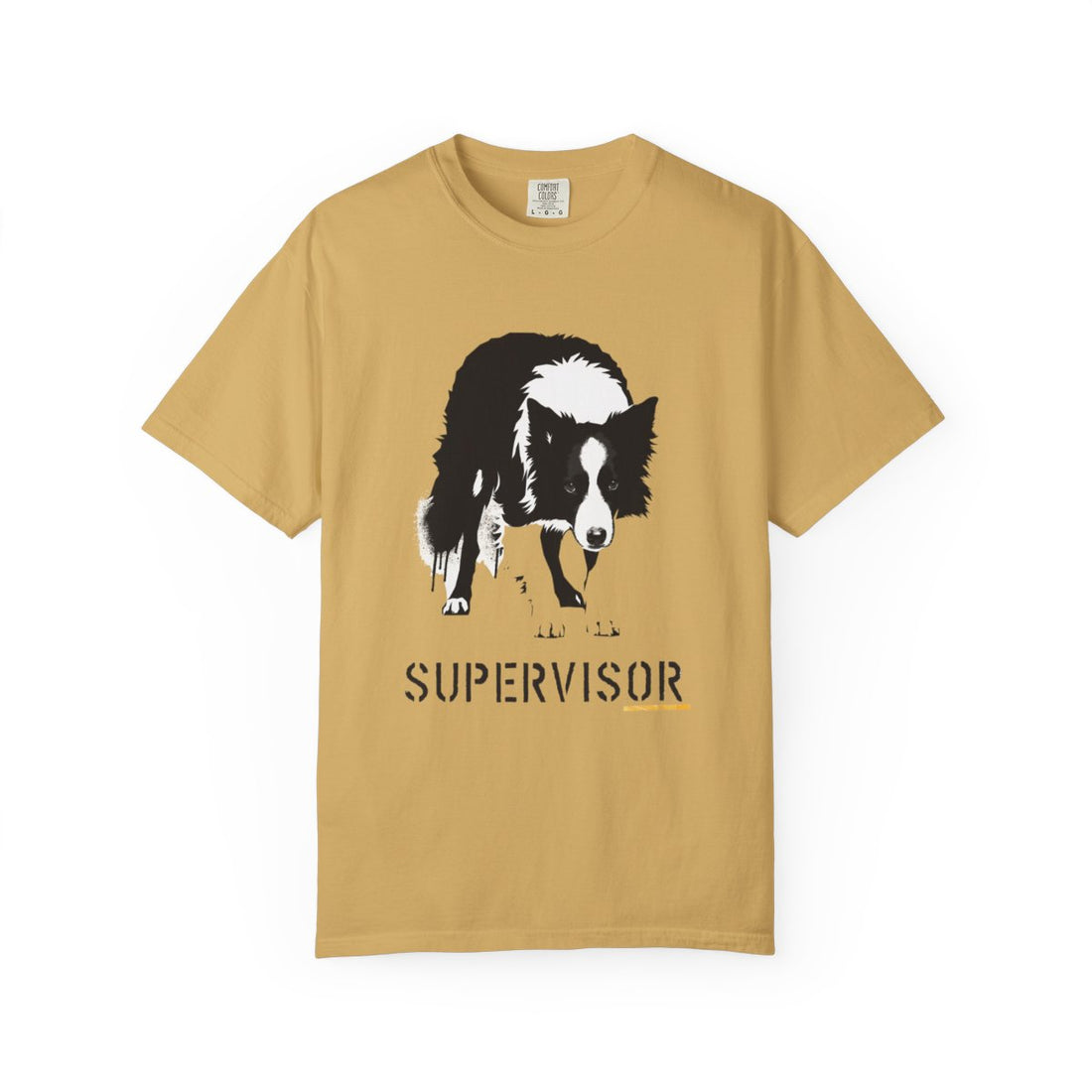 Mustard — Front | Border Collie 'Supervisor' Garment-Dyed Tee