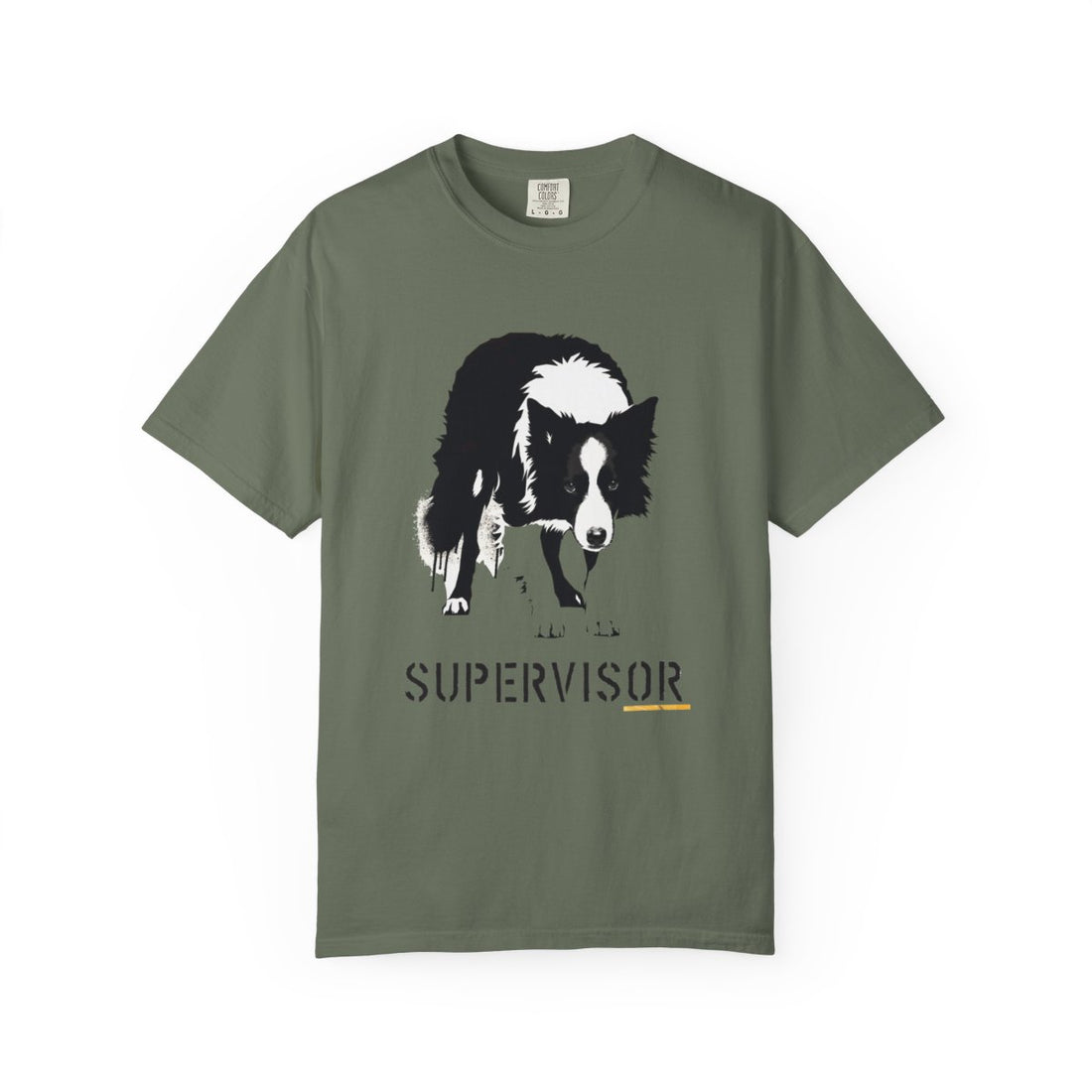 Moss — Front | Border Collie 'Supervisor' Garment-Dyed Tee