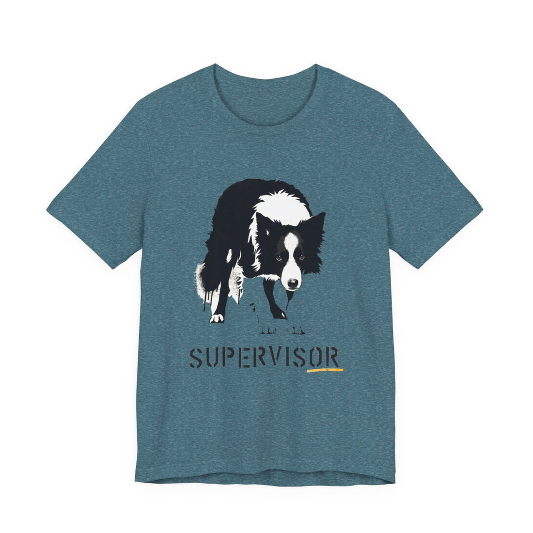 Heather Deep Teal — Front | Border Collie 'Supervisor' Tee