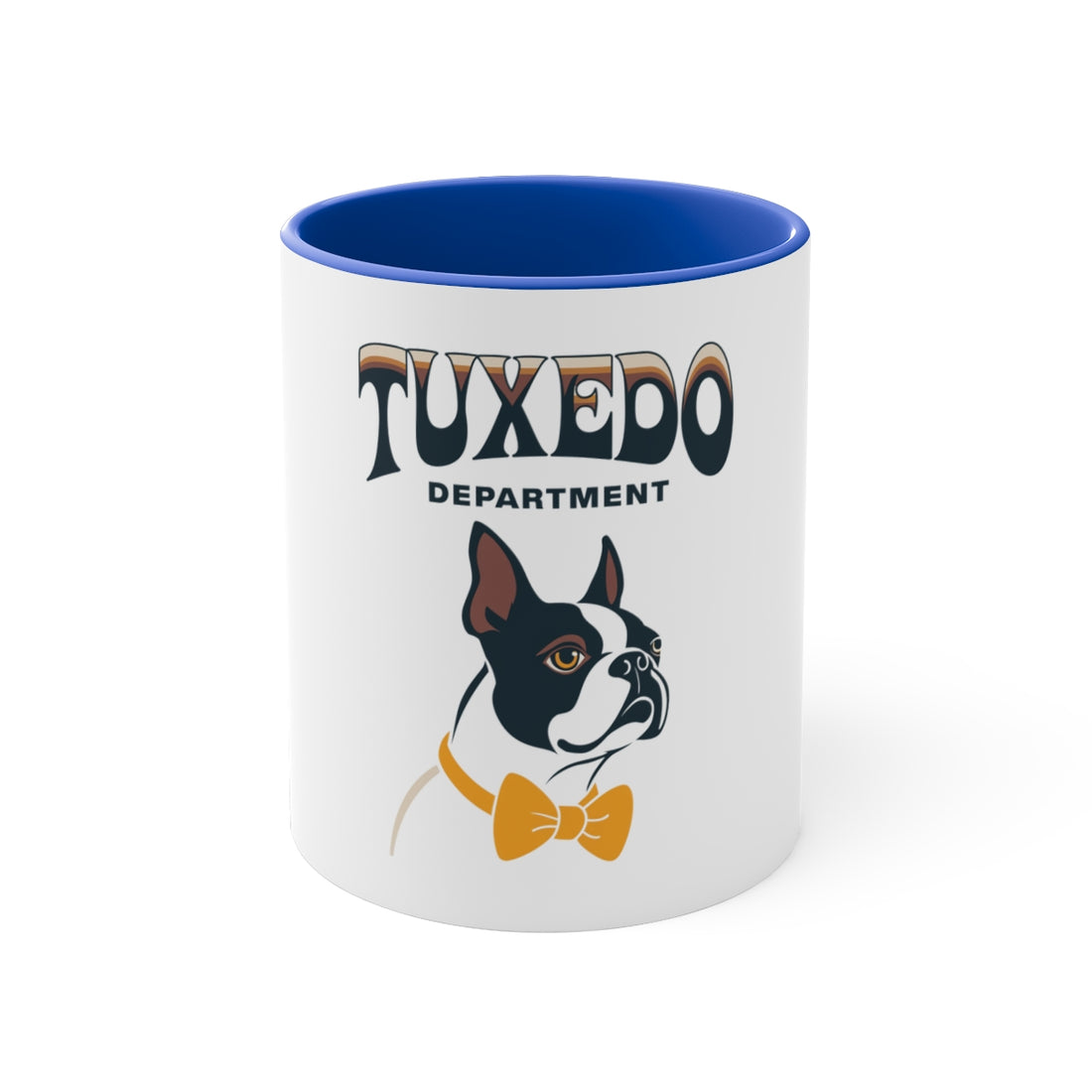 Blue — Front | Boston Terrier Tuxedo Department Accent Mug
