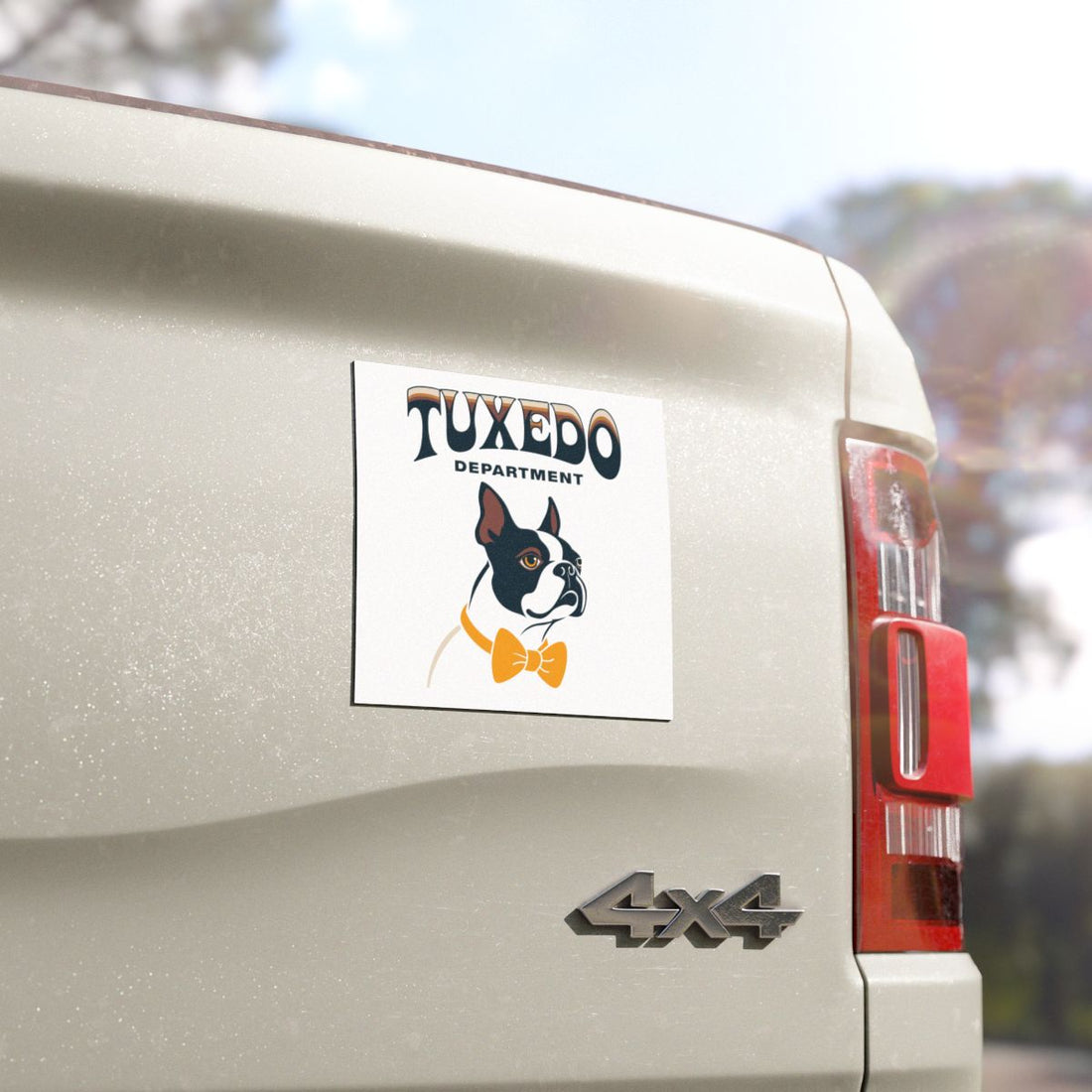 5'' × 5'' — Detail | Boston Terrier Tuxedo Department Car Magnet