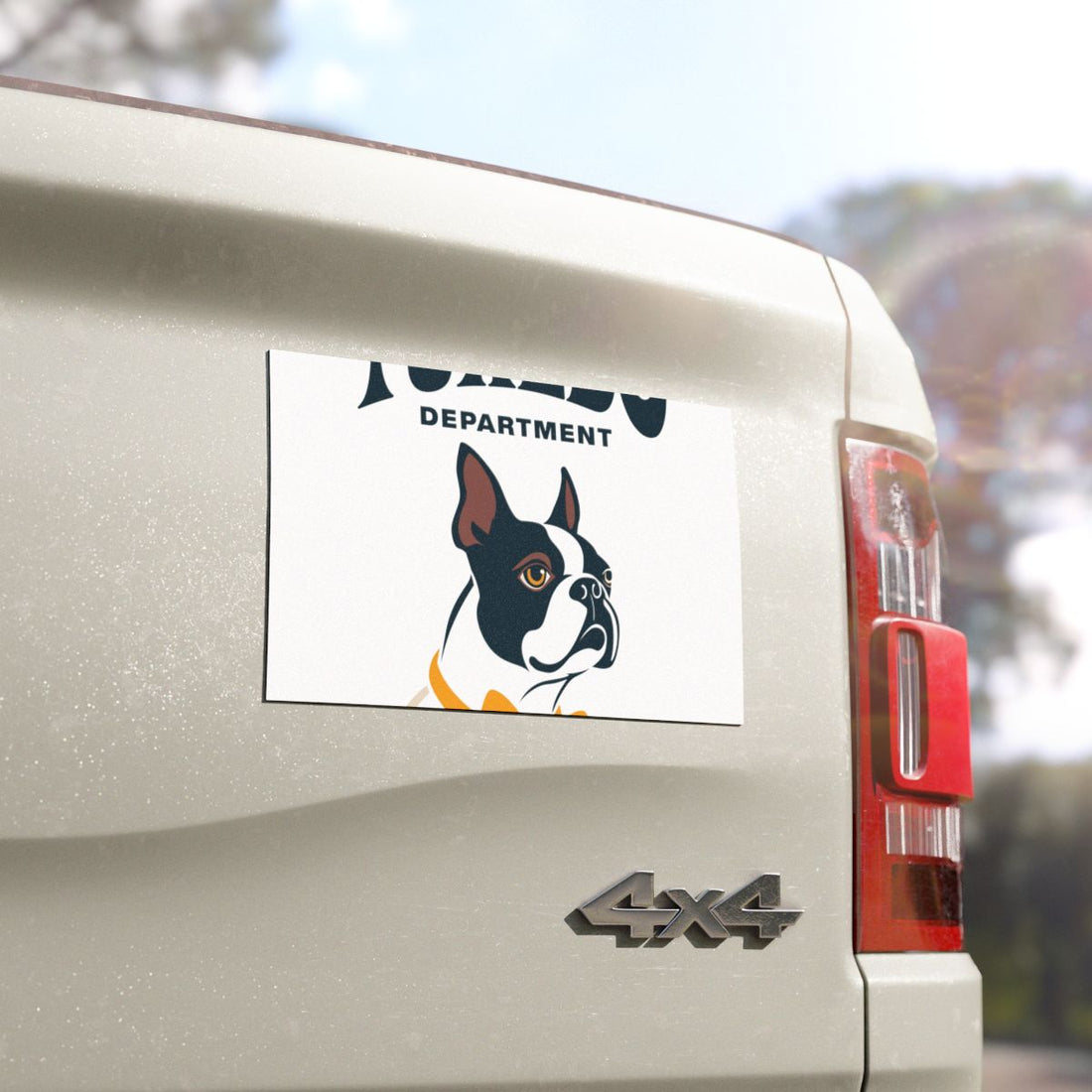 7.5'' × 4.5'' — Detail | Boston Terrier Tuxedo Department Car Magnet
