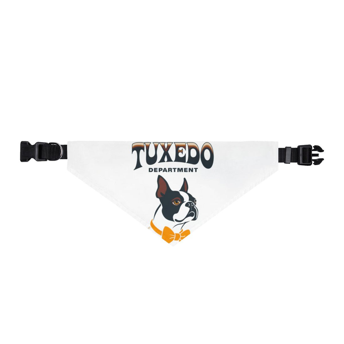 XL — Front | Boston Terrier Tuxedo Department Clip-On Bandana