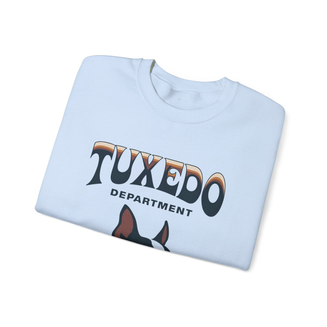Light Blue — Folded | Boston Terrier Tuxedo Department Crewneck