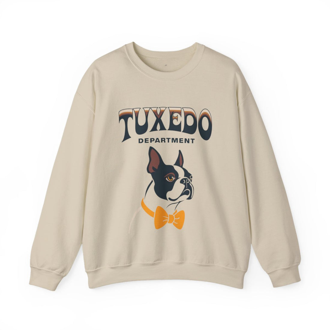 Sand — Front | Boston Terrier Tuxedo Department Crewneck