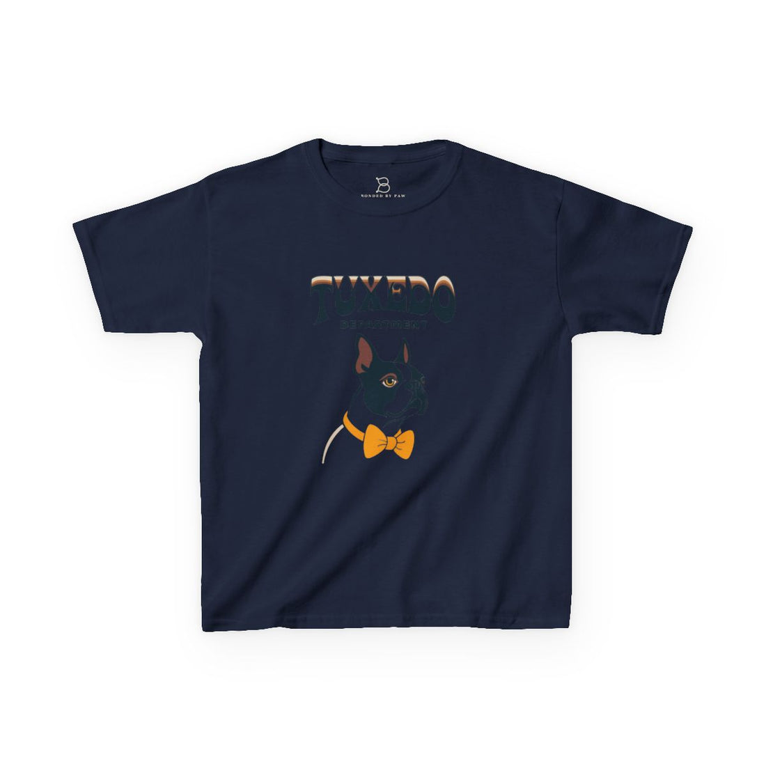 Navy — Front | Boston Terrier Tuxedo Department Kids Tee