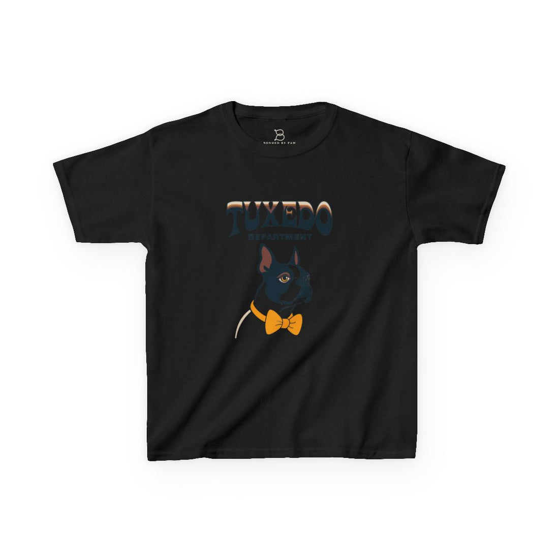 Black — Front | Boston Terrier Tuxedo Department Kids Tee
