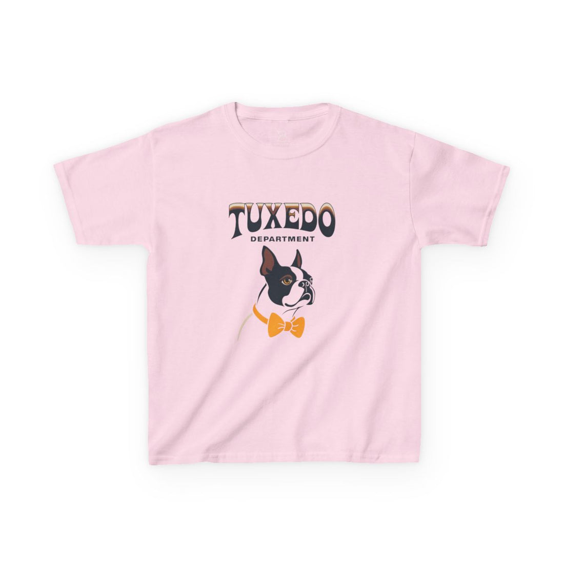 Light Pink — Front | Boston Terrier Tuxedo Department Kids Tee