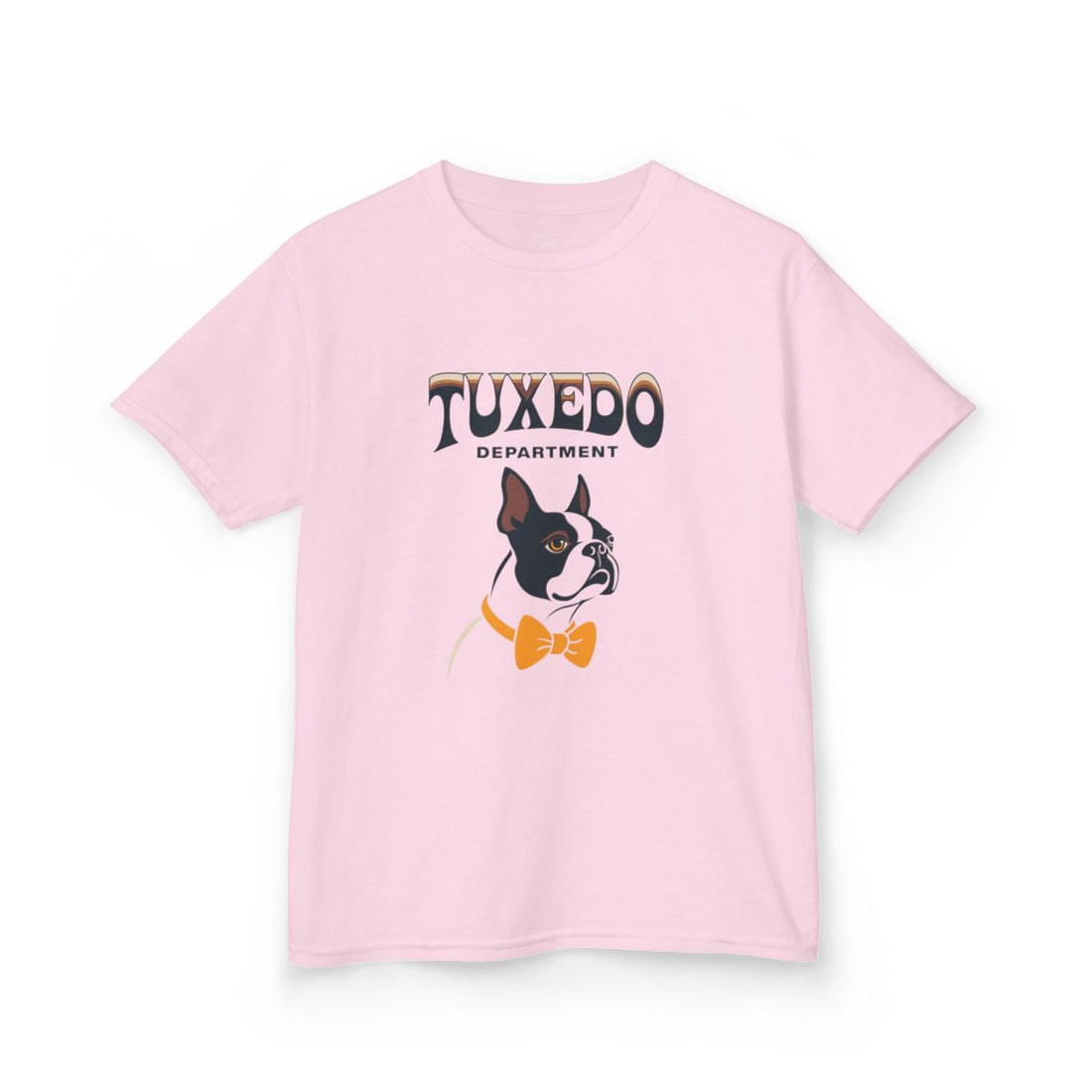 Light Pink — Front | Boston Terrier Tuxedo Department Kids Tee