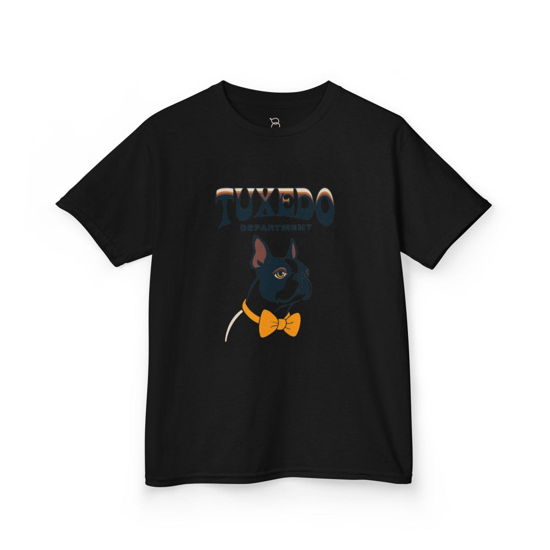 Black — Front | Boston Terrier Tuxedo Department Kids Tee