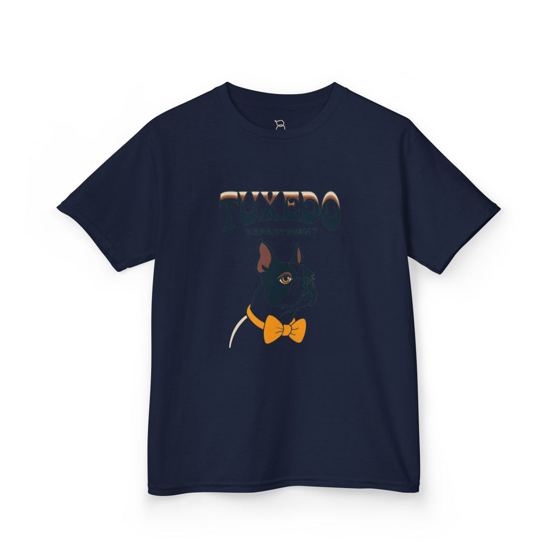 Navy — Front | Boston Terrier Tuxedo Department Kids Tee