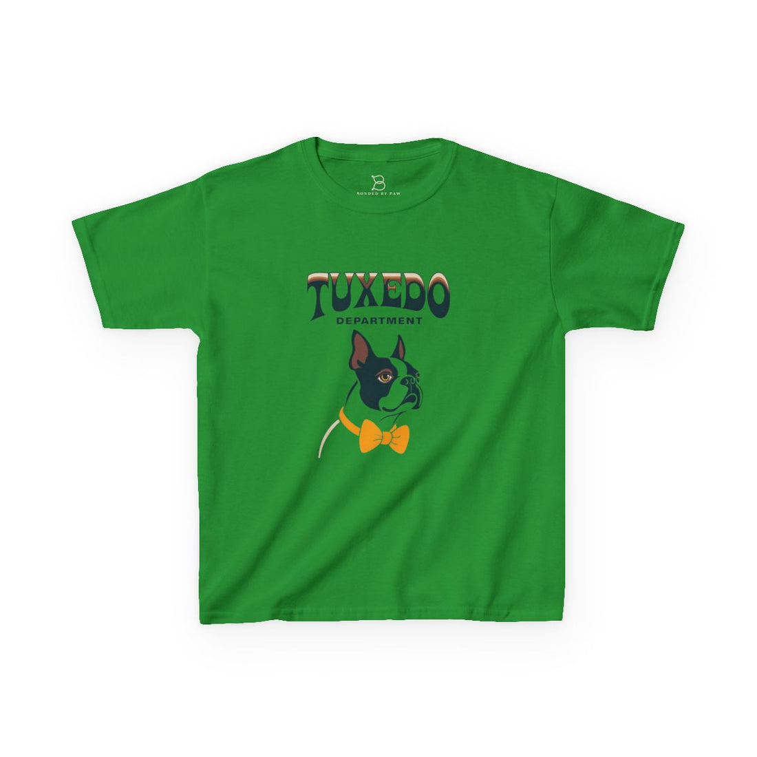 Irish Green — Front | Boston Terrier Tuxedo Department Kids Tee