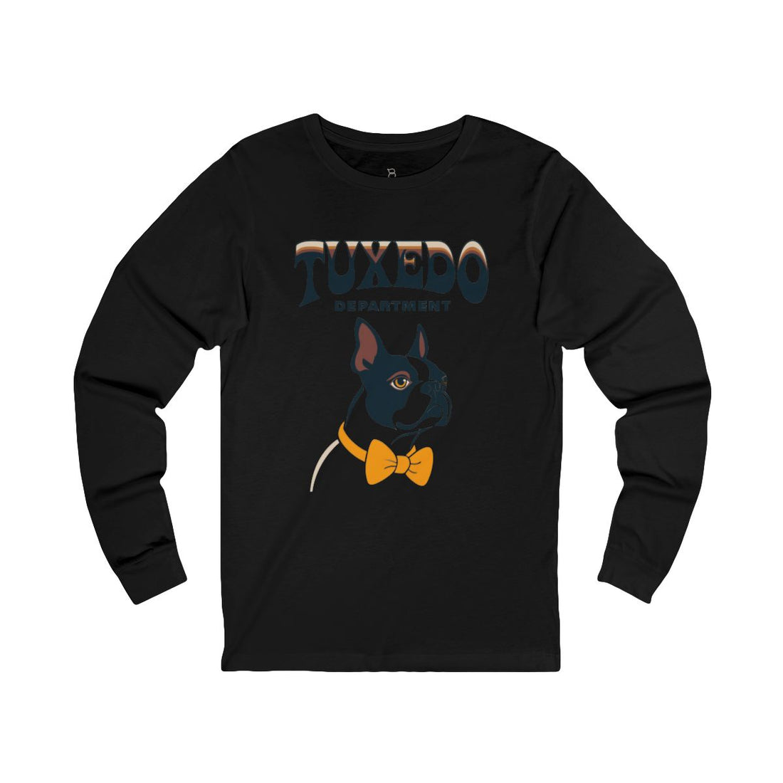 Black — Front | Boston Terrier "Tuxedo Department" Long Sleeve Tee