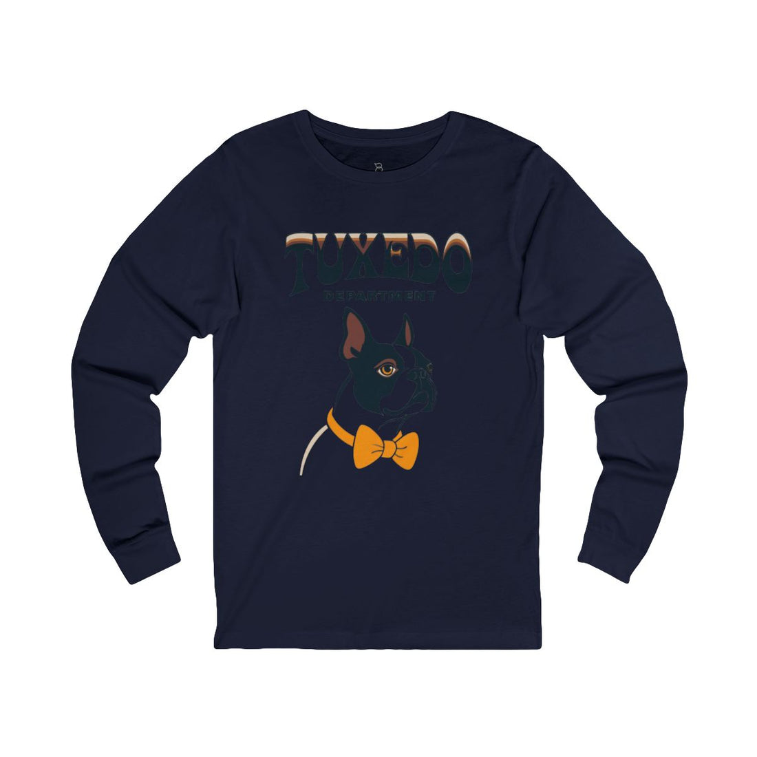 Navy — Front | Boston Terrier "Tuxedo Department" Long Sleeve Tee