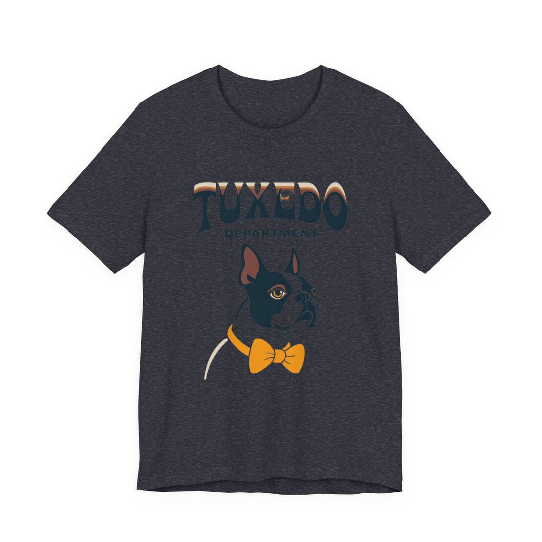 Heather Navy — Front | Boston Terrier "Tuxedo Department" Men's Tee