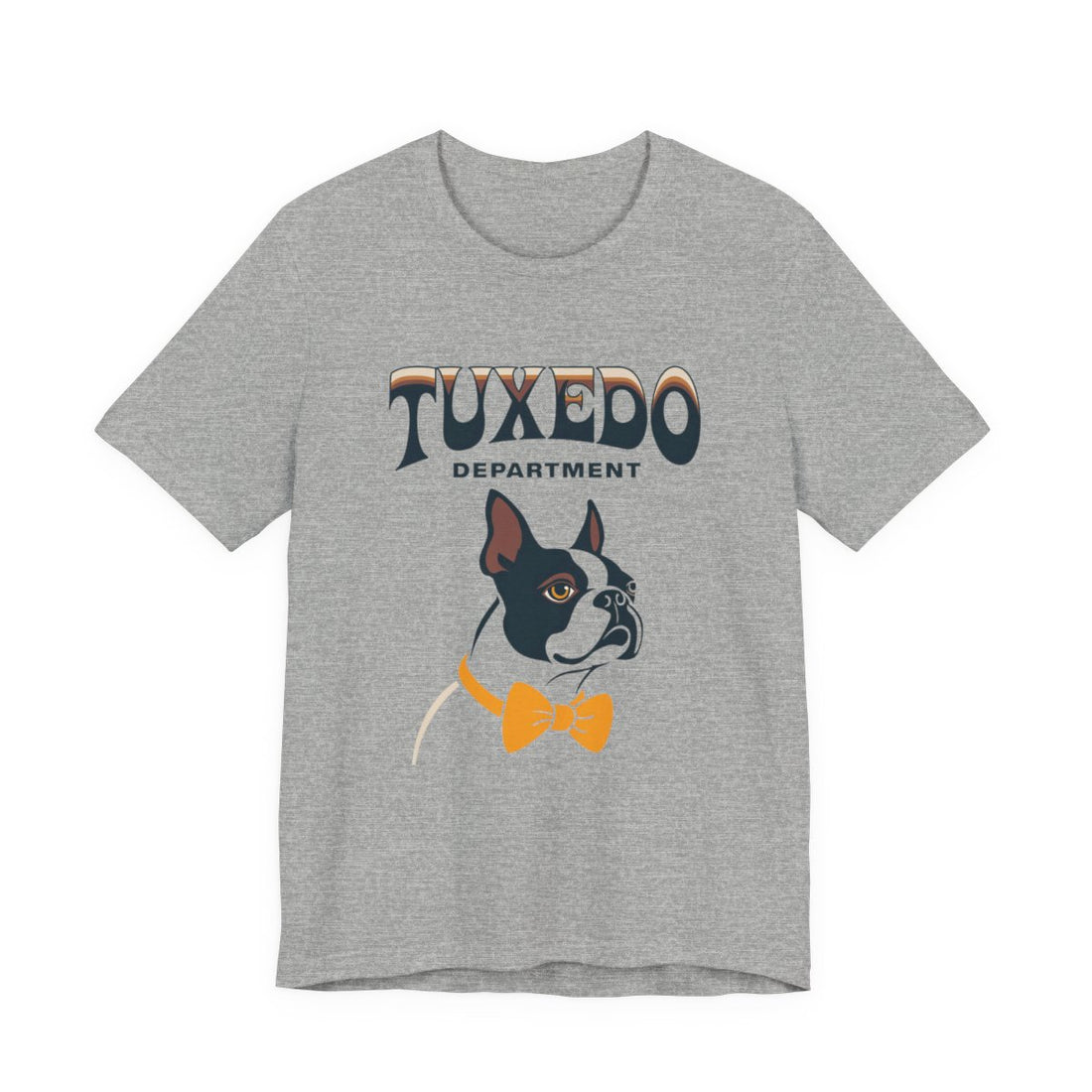 Athletic Heather — Front | Boston Terrier "Tuxedo Department" Men's Tee