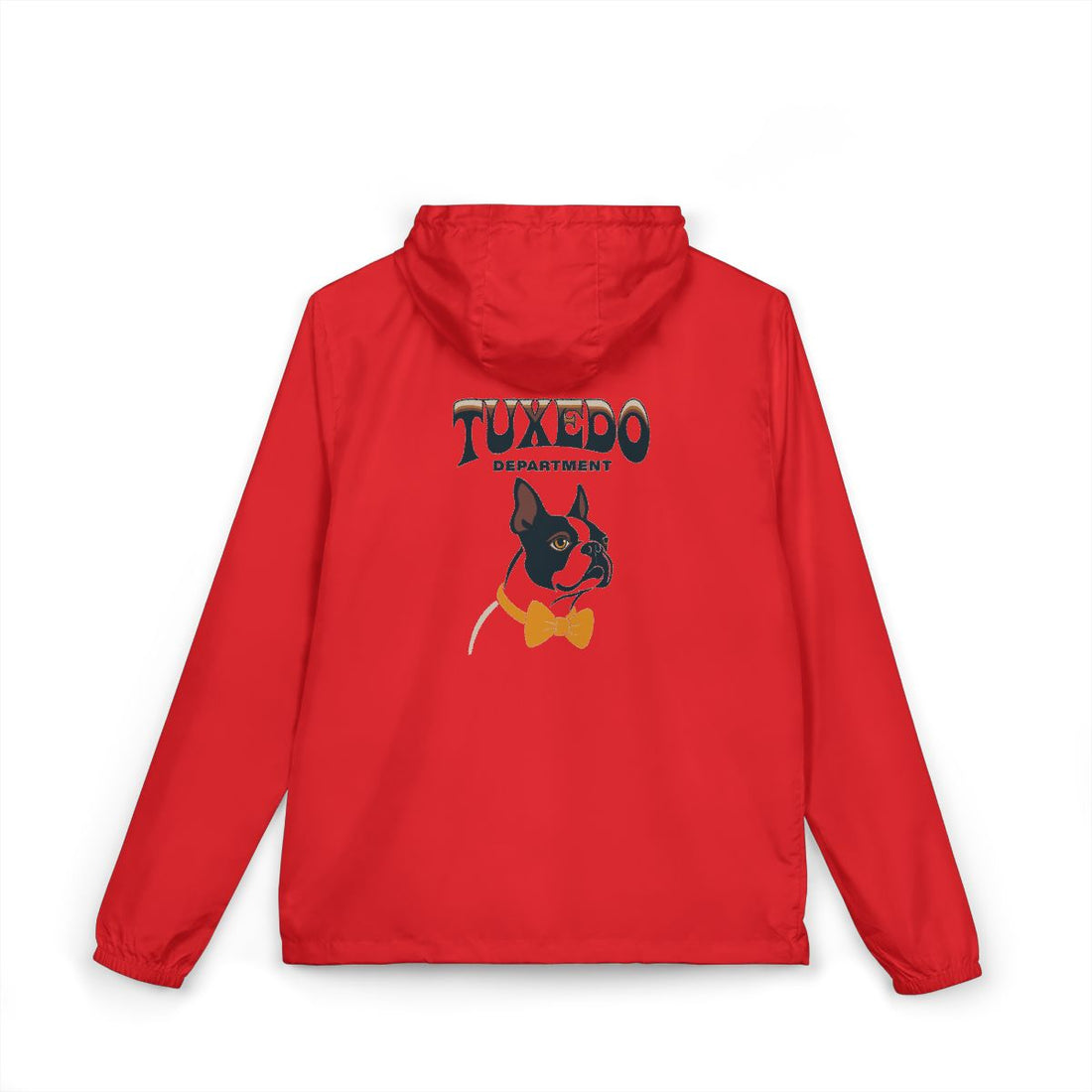 Red — Back | Boston Terrier Tuxedo Department Windbreaker