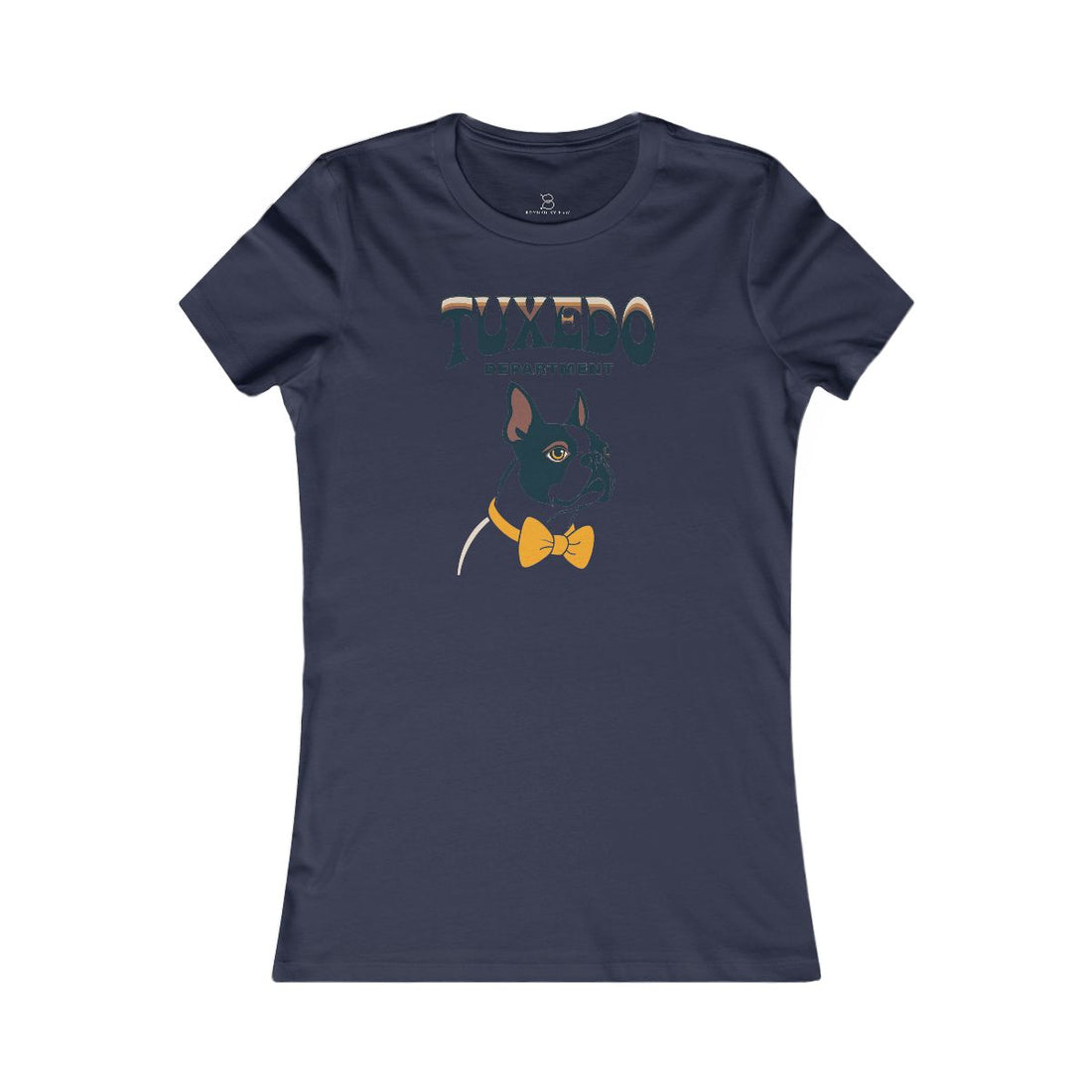 Navy — Front | Boston Terrier Tuxedo Department Women's Tee