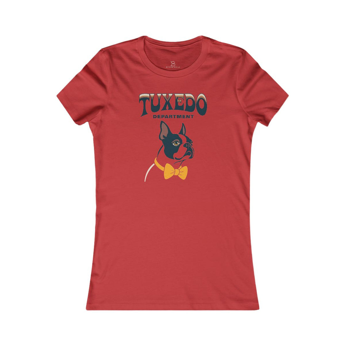 Red — Front | Boston Terrier Tuxedo Department Women's Tee