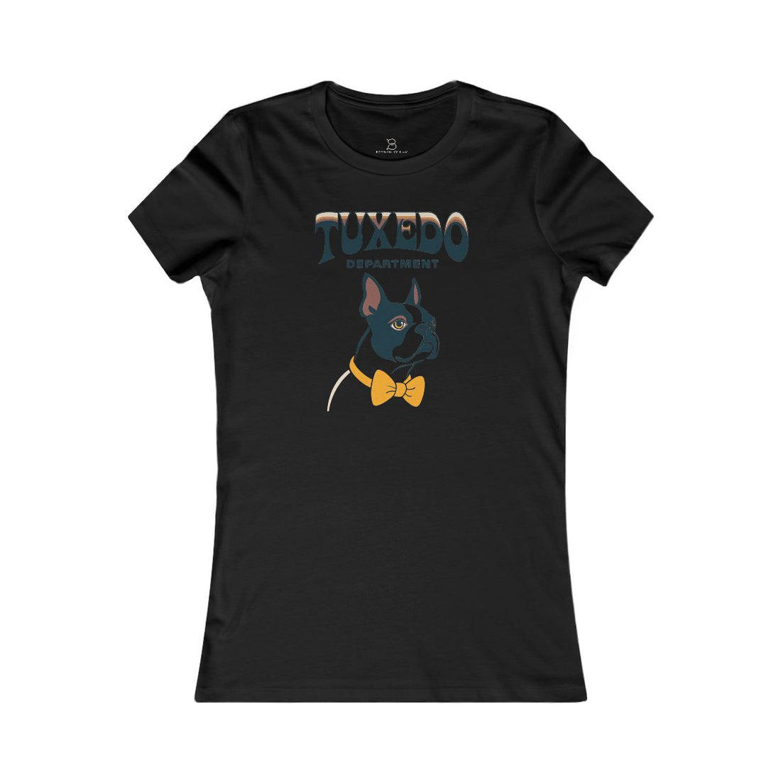 Black — Front | Boston Terrier Tuxedo Department Women's Tee