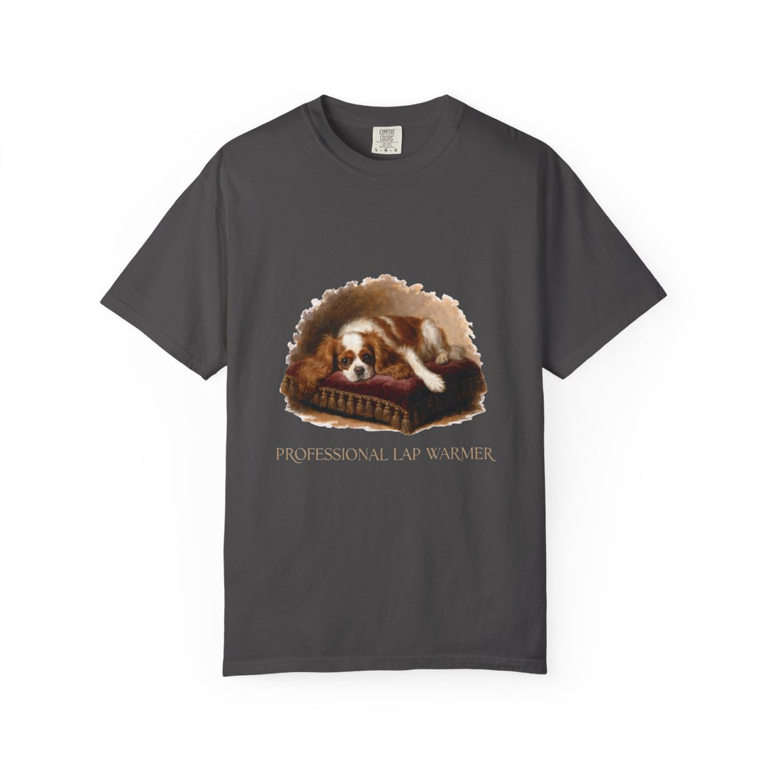 Graphite — Front | Cavalier King Charles Spaniel 'Professional Lap Warmer' Garment-Dyed Tee