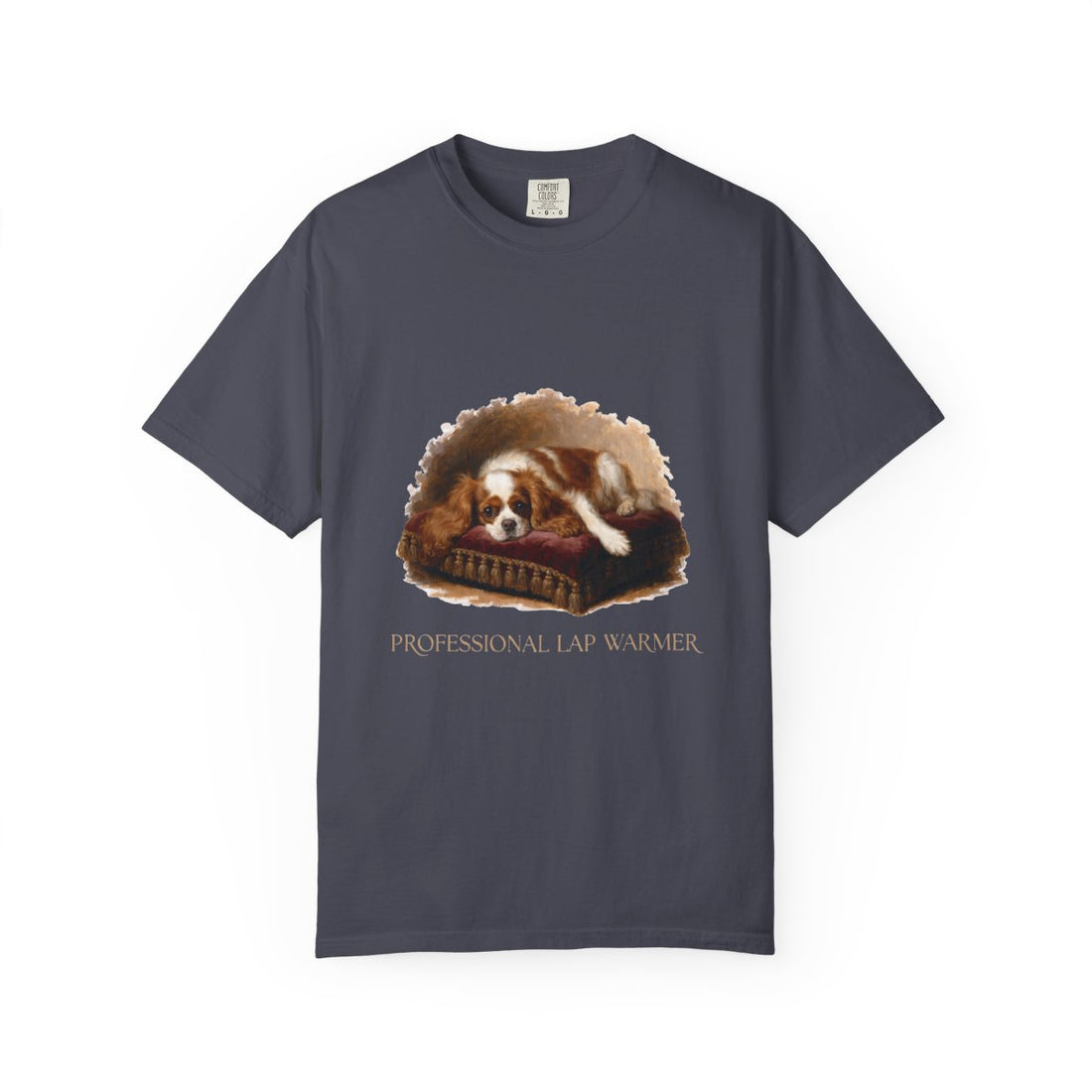 Navy — Front | Cavalier King Charles Spaniel 'Professional Lap Warmer' Garment-Dyed Tee