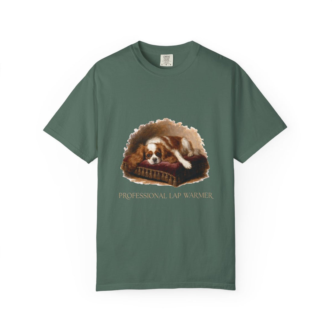 Blue Spruce — Front | Cavalier King Charles Spaniel 'Professional Lap Warmer' Garment-Dyed Tee