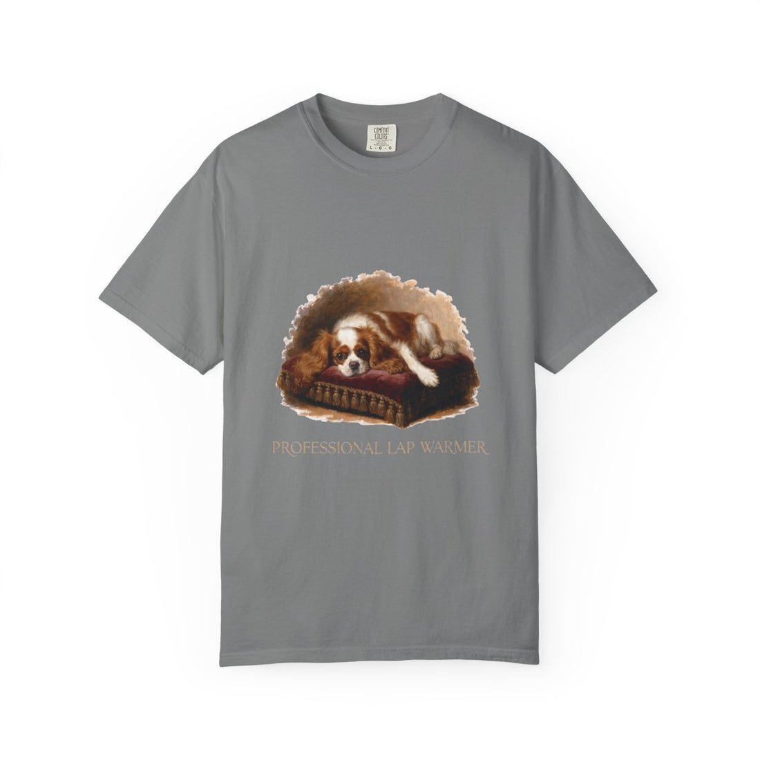 Grey — Front | Cavalier King Charles Spaniel 'Professional Lap Warmer' Garment-Dyed Tee