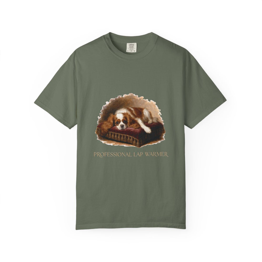 Moss — Front | Cavalier King Charles Spaniel 'Professional Lap Warmer' Garment-Dyed Tee
