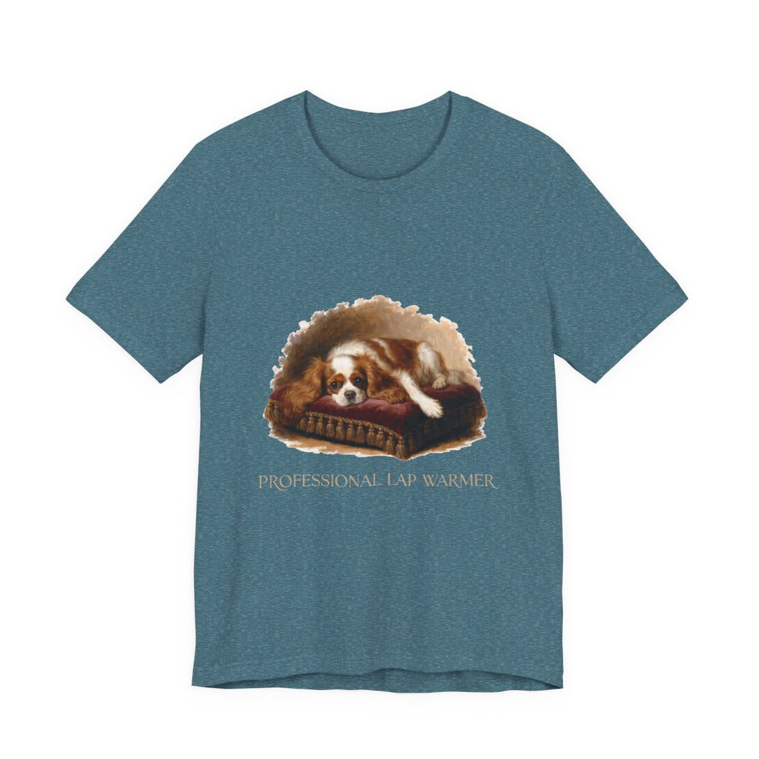 Heather Deep Teal — Front | Cavalier King Charles Spaniel 'Professional Lap Warmer' Tee