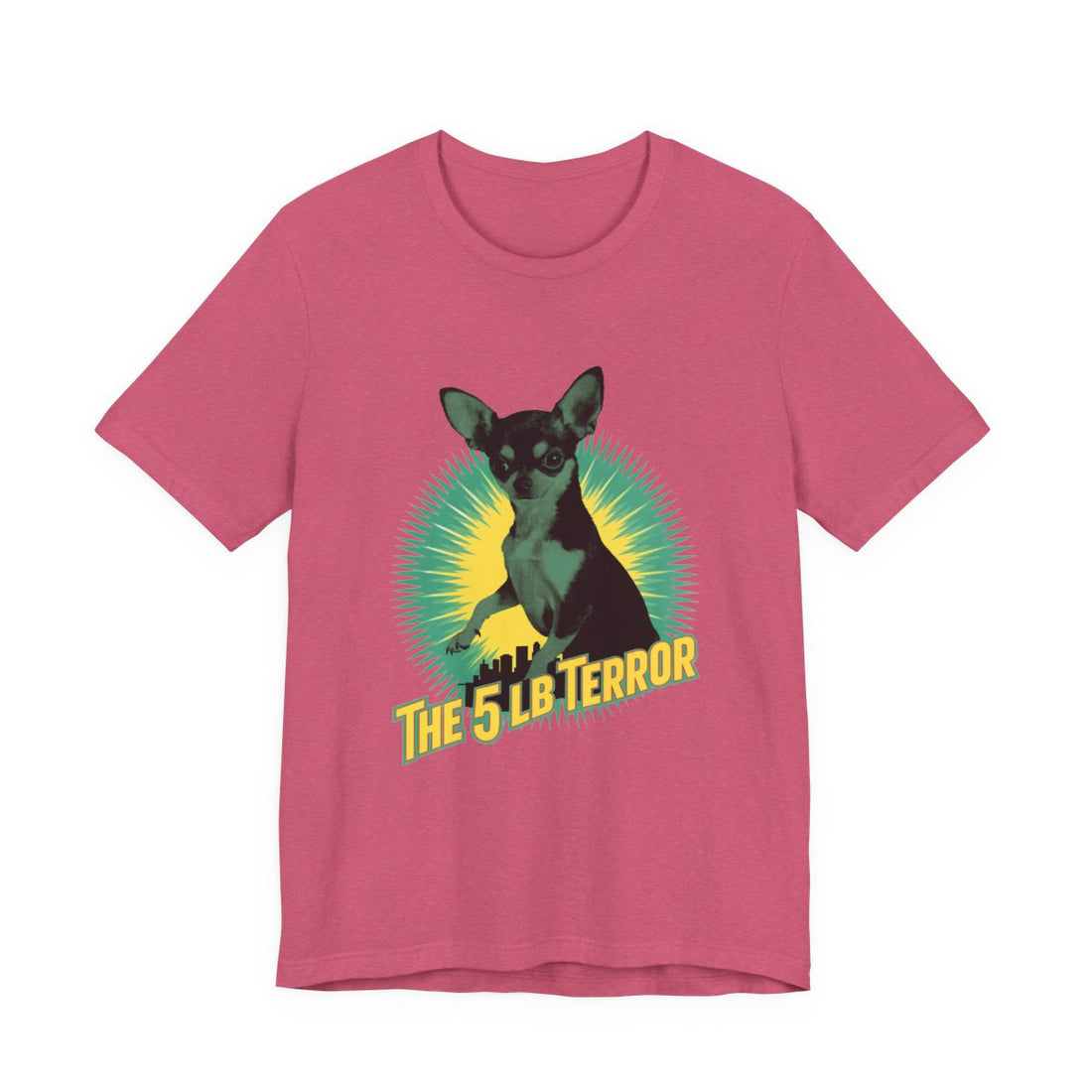 Heather Raspberry — Front | Chihuahua 'The 5 LB Terror' Tee