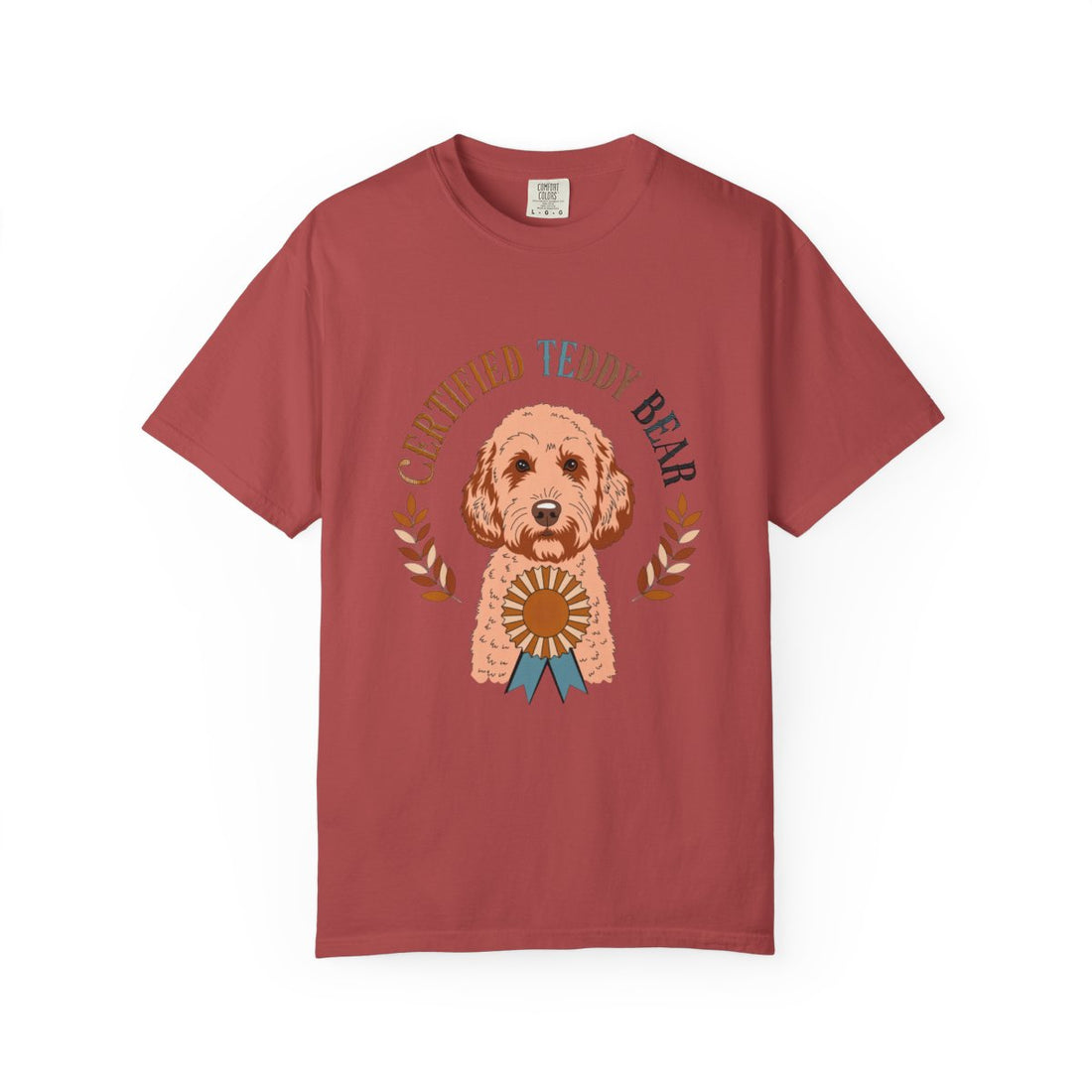 Crimson — Front | Cockapoo 'Certified Teddy Bear' Garment-Dyed Tee