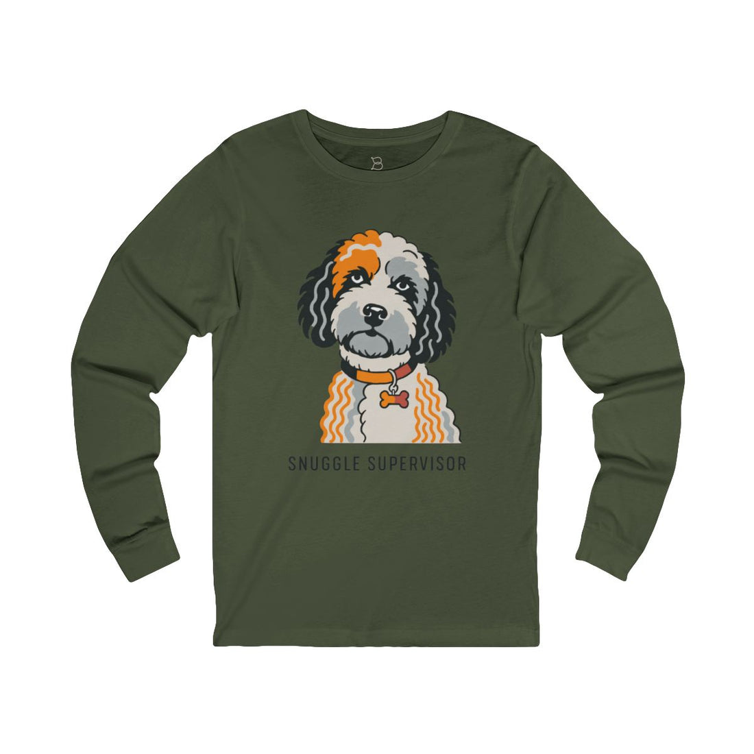 Military Green — Front | Cockapoo Snuggle Supervisor Long Sleeve Tee