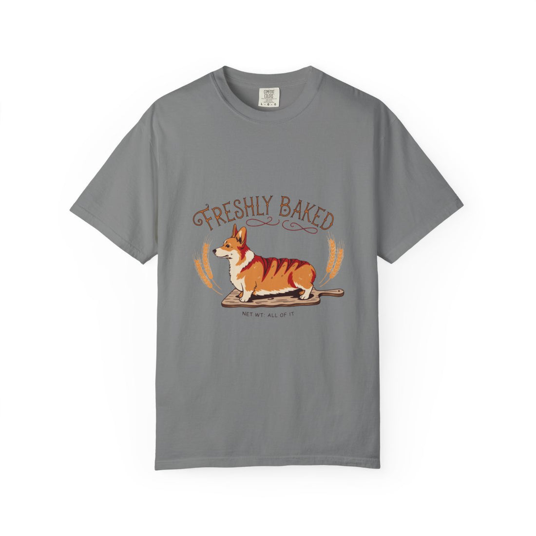 Grey — Front | Corgi 'Freshly Baked' Garment-Dyed Tee