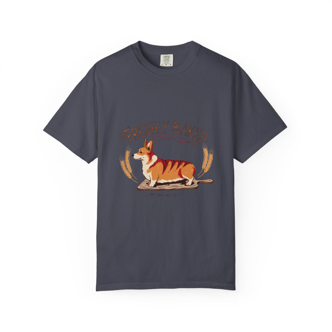 Navy — Front | Corgi 'Freshly Baked' Garment-Dyed Tee