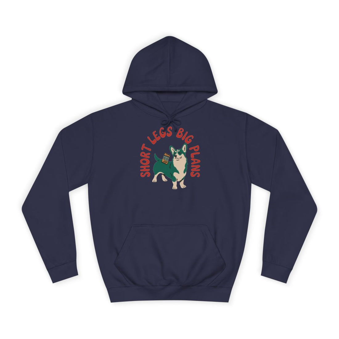 Oxford Navy — Front | Corgi "Short Legs, Big Plans" Pullover Hoodie