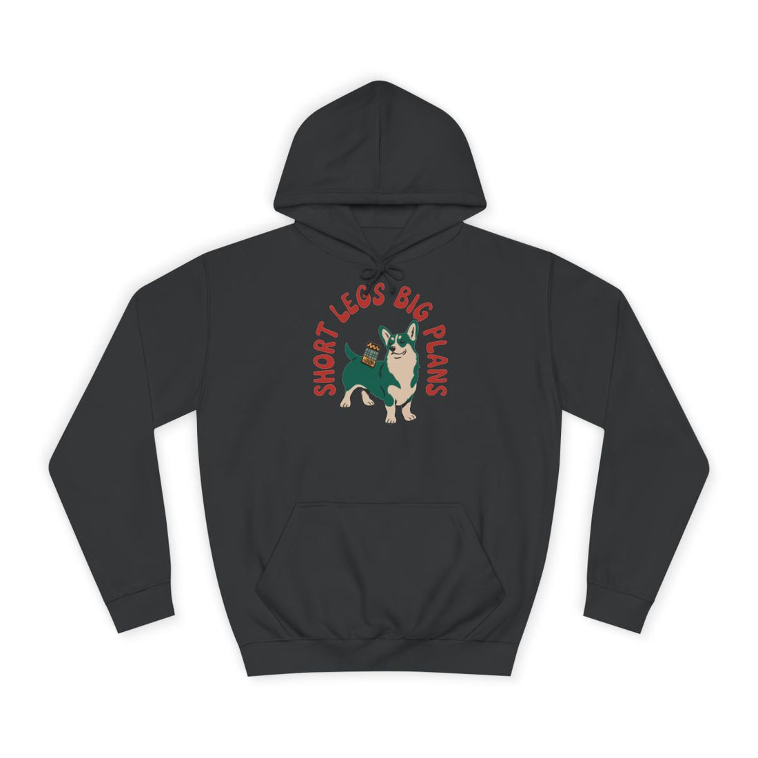 Jet Black — Front | Corgi "Short Legs, Big Plans" Pullover Hoodie