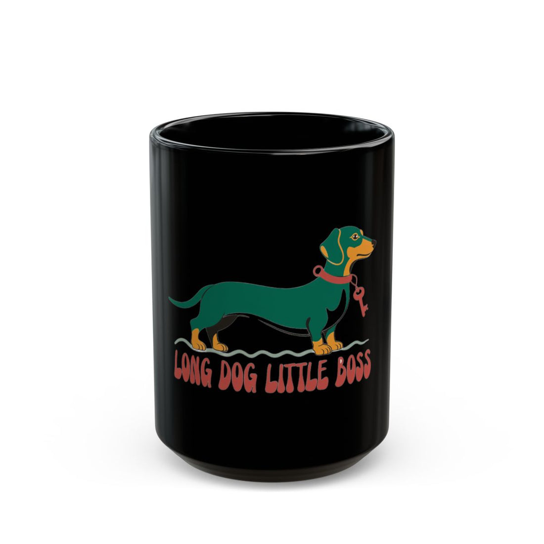 15oz — Front | Dachshund Black Mug — Little Boss Energy, 11 & 15 oz