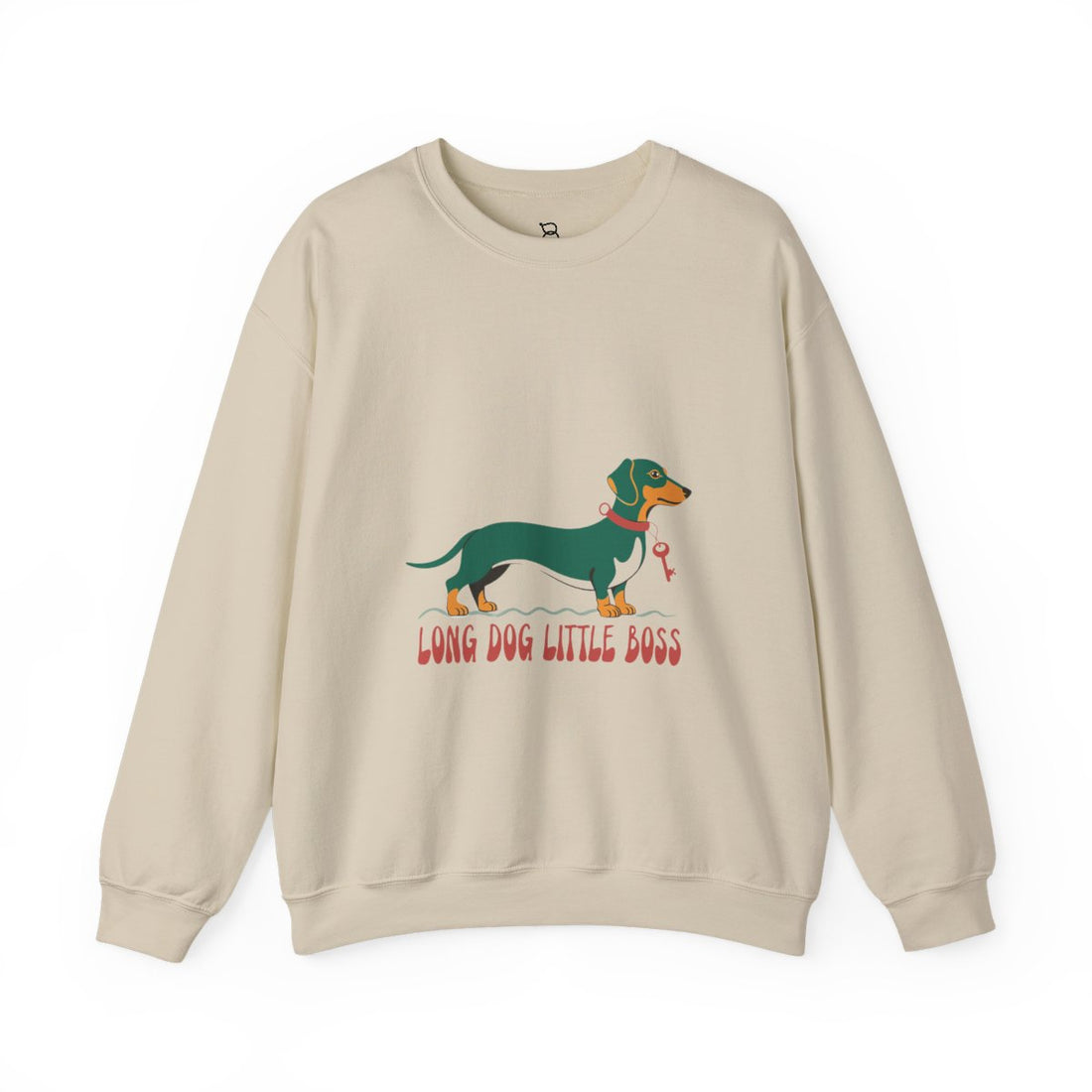 Sand — Front | Dachshund "Long Dog Little Boss" Crewneck